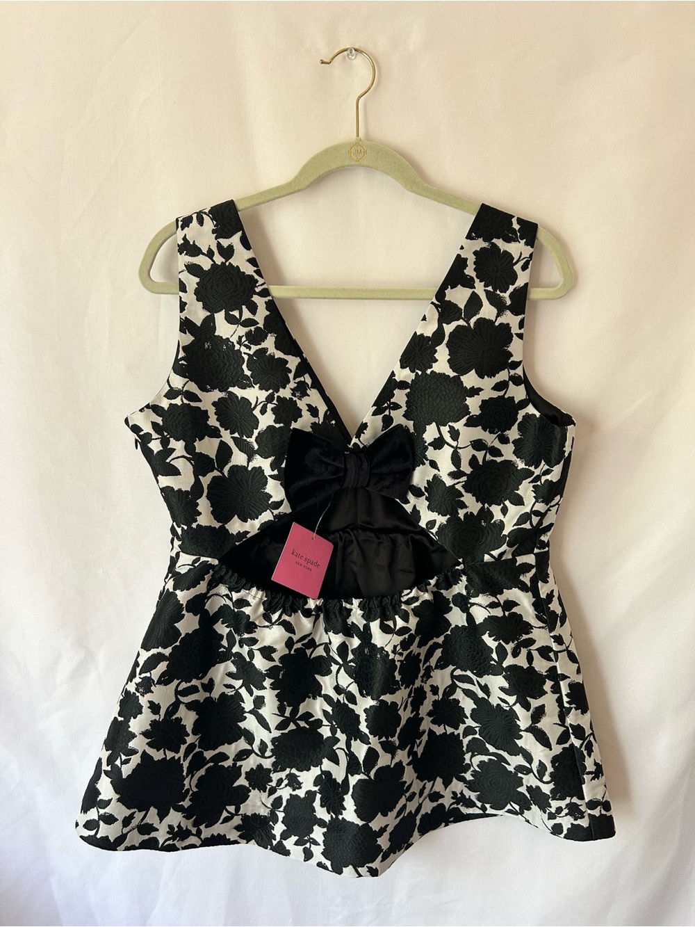 kate spade Black and White Floral Bow Backless Peplum Dress